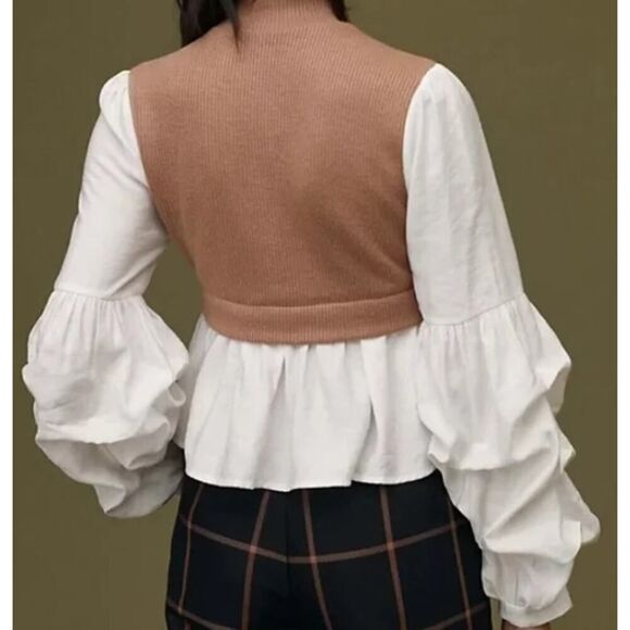 Anthropologie Ruffled Layer Top in Neutral Sz. M - Picture 2 of 6